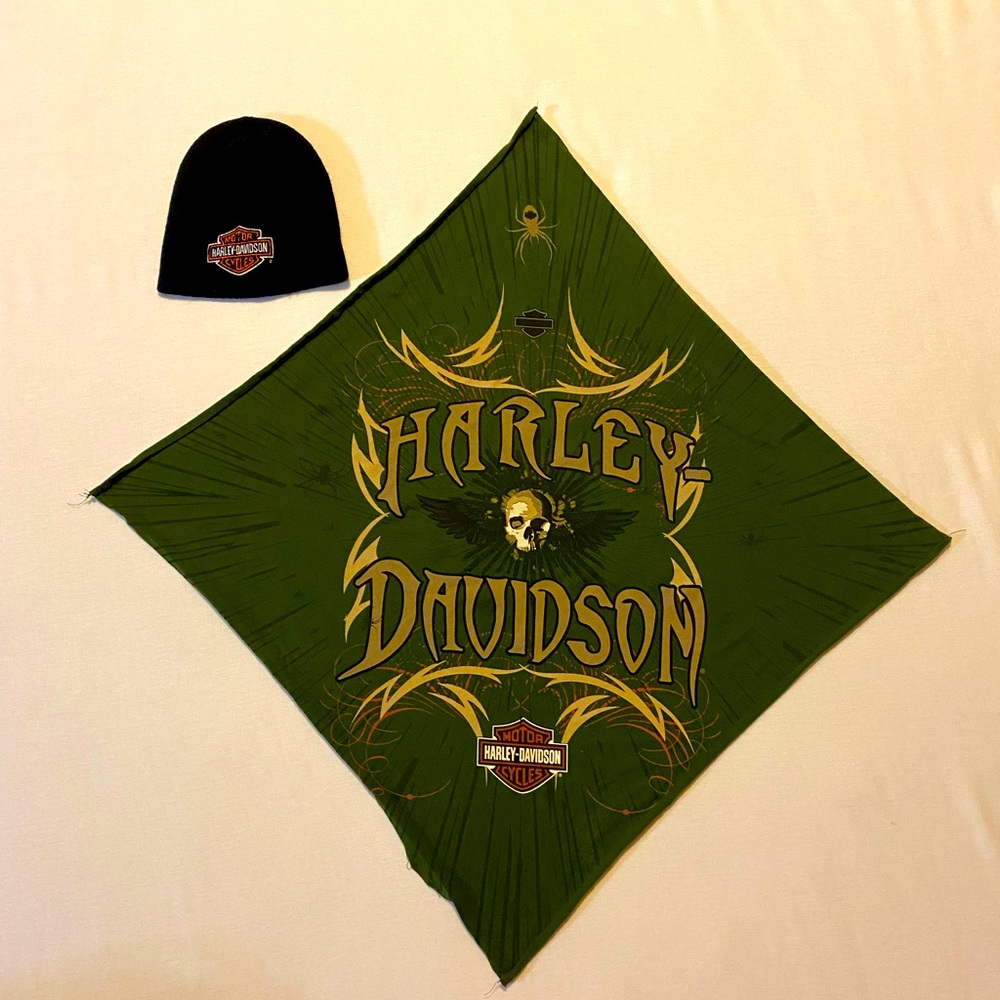 Harley Davidson knit cap and bandanna bundle